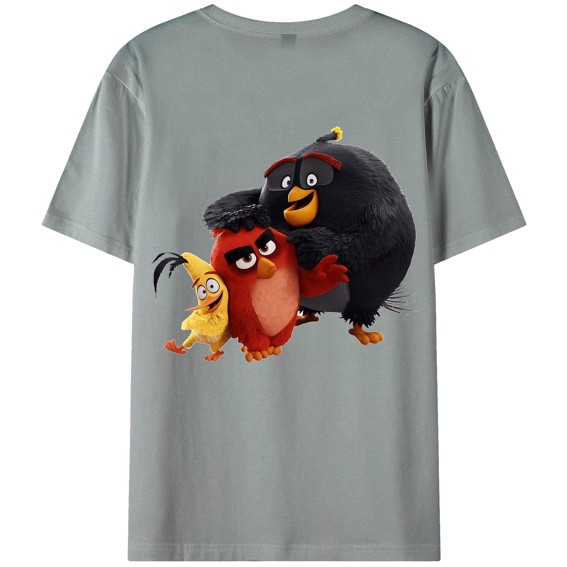 （画像用） Angry Birds アングリーバード 綿100％ メンズ半袖Tシャツ（バックプリント） 通気性